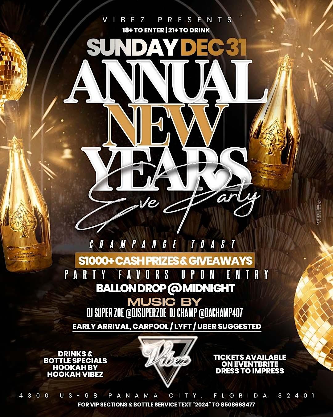 Sunday Dec 31 ANNUAL NEW YEARS EVE PARTY, Vibez, Panama City, 31