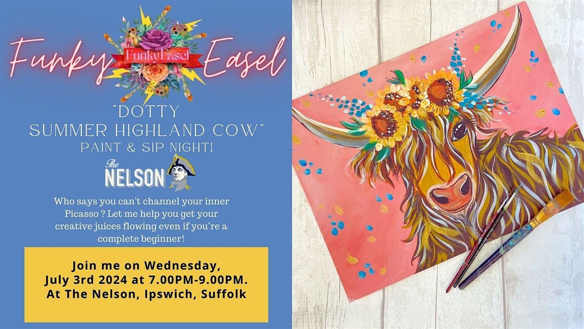 The Funky Easel Sip & Paint Party Dotty Summer Highland Cow, Lord