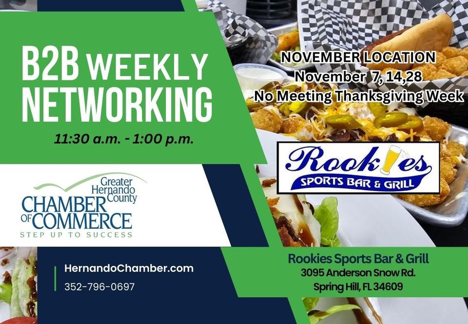 November B2B Weekly Networking Meeting, Rookies Sports Bar & Grill