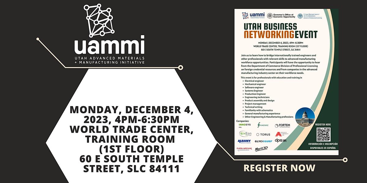 Utah Business Networking Event Engineers & Advanced Manufacturing Pathways, World Trade Center
