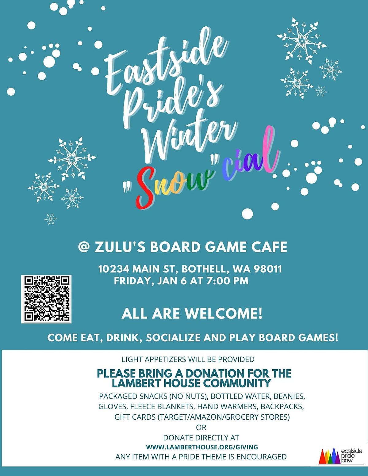 Eastside Pride Winter Snowcial Zulus Board Game Cafe Zulu s Board Game Cafe Bothell January 