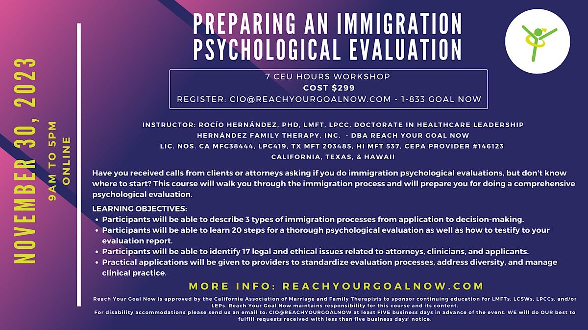 PREPARING AN IMMIGRATION PSYCHOLOGICAL EVALUATION, November 30 2023 Online Event AllEvents.in