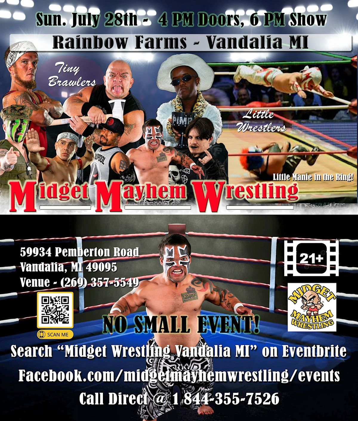 Midget Mayhem / Little Mania Wrestling! Vandalia MI 21+, Rainbow Farms