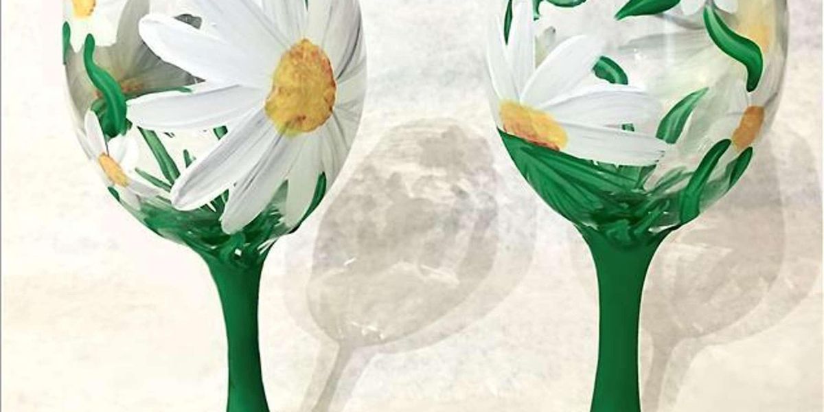 Dazzling Daisy Wine Glasses Paint and Sip by Classpop!™, Painting