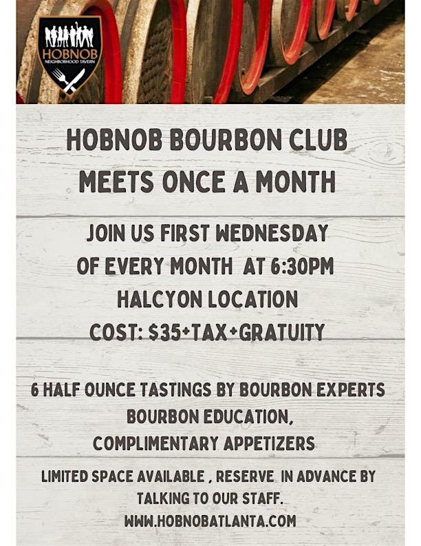 HOBNOB HALCYON BOURBON CLUB MONTHLY MEETING | Event in Alpharetta | AllEvents