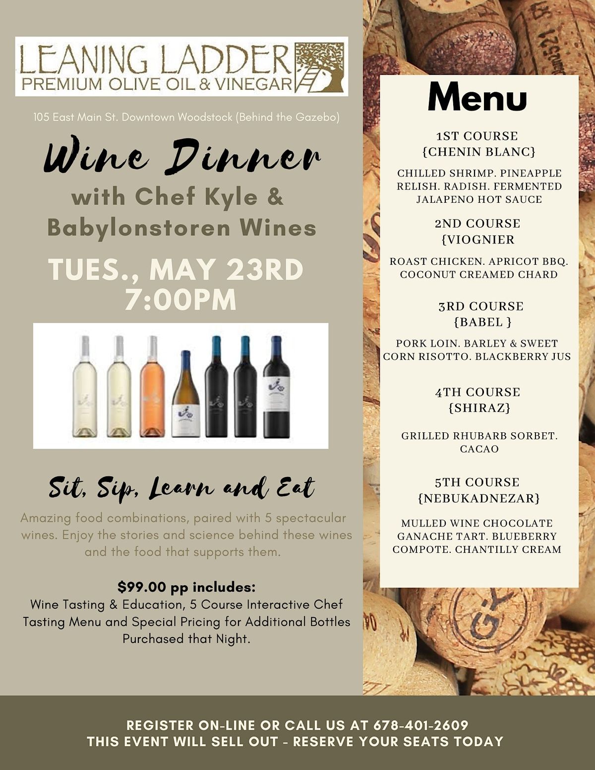Wine Dinner with Chef Kyle and Babylonstoren Wines, LEANING LADDER