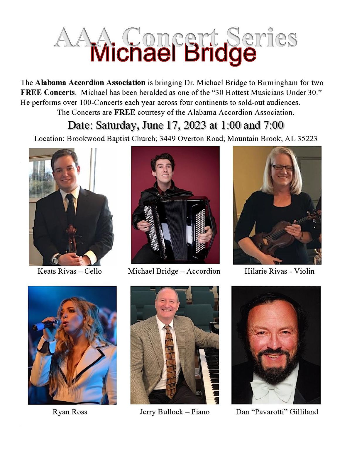 FREE Concert sponsored by the Alabama Accordion Association, Brookwood