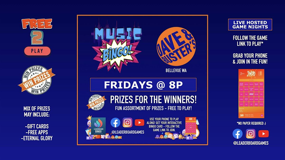 Music BINGO  | Dave & Buster's - Bellevue WA - FRI 8p @LeaderboardGames | Event in Bellevue | AllEvents