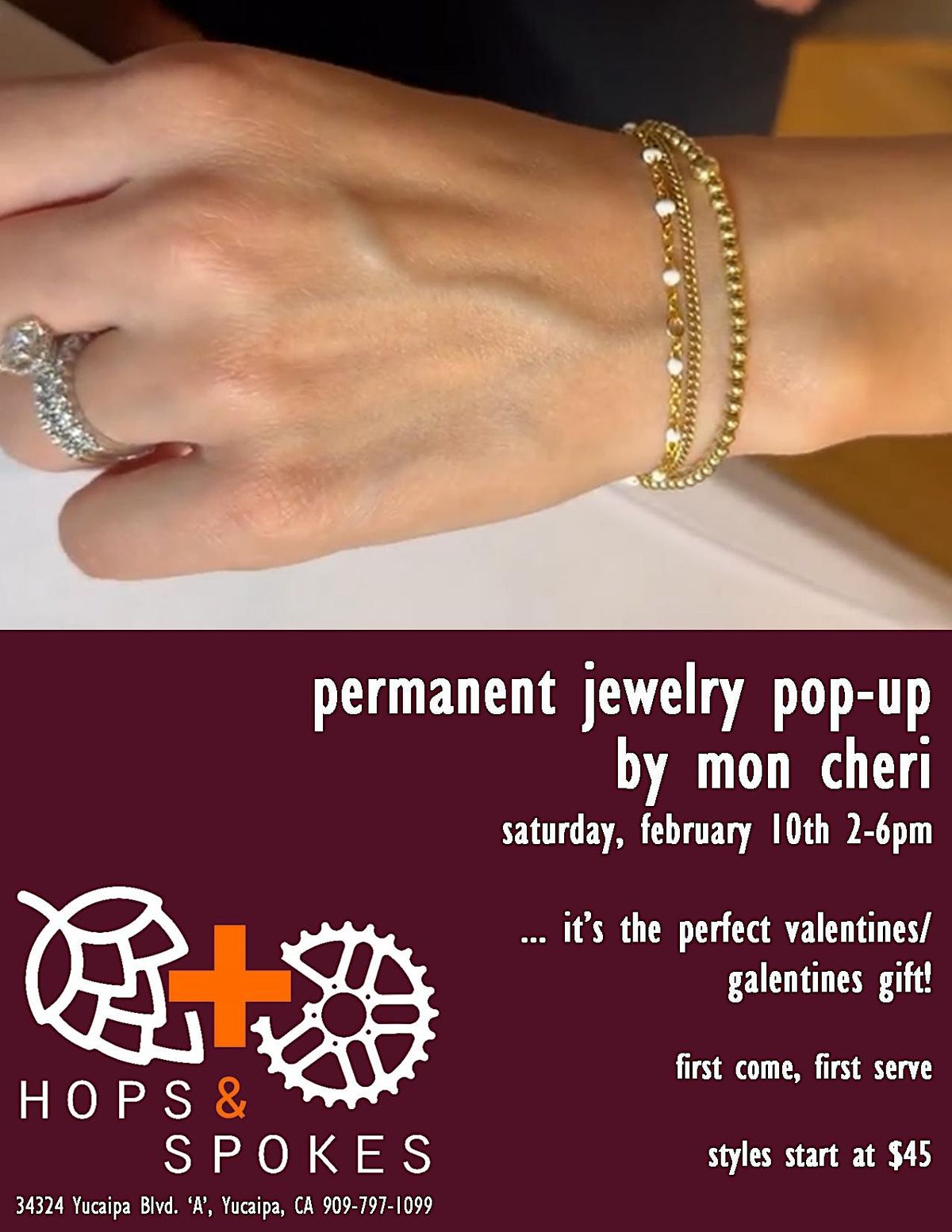 Permanent Jewelry pop up by Mon Cheri at Hops & Spokes Brewing, 34324