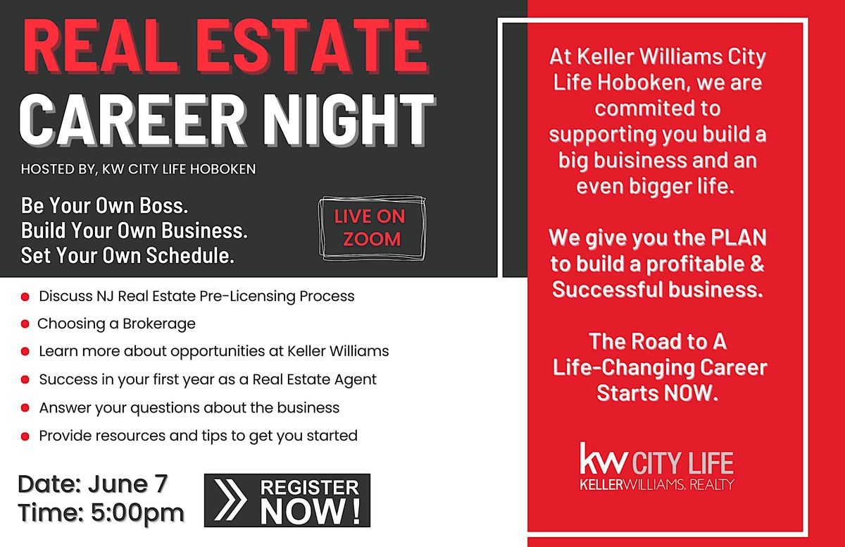 Real Estate Agent Career Night New Jersey Licensing, November 15 2023