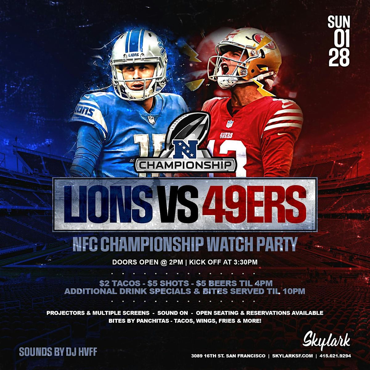 49ers Vs Lions NFC Championship Watch Party Skylark 01 28 24 49ers-vs-lions-nfc-championship-watch-party-skylark-01-28-24