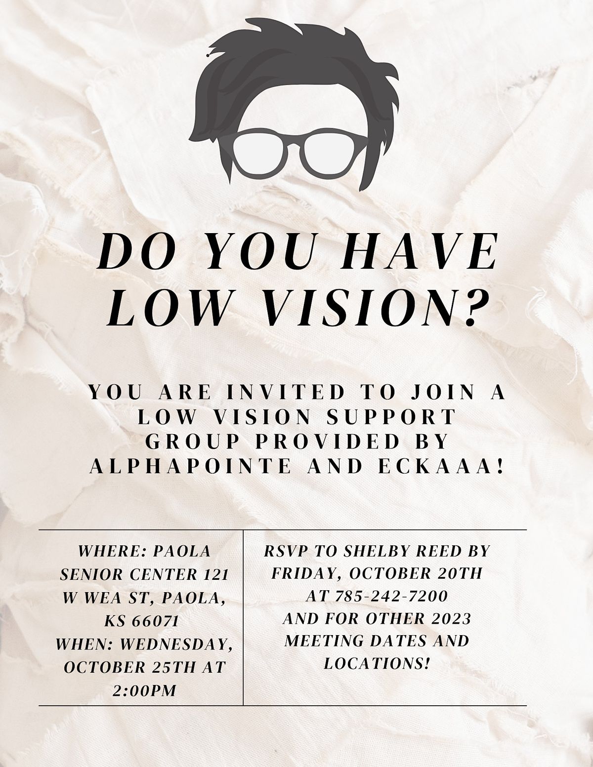 Low Vision Support Group, Paola Senior Center, 25 October 2023