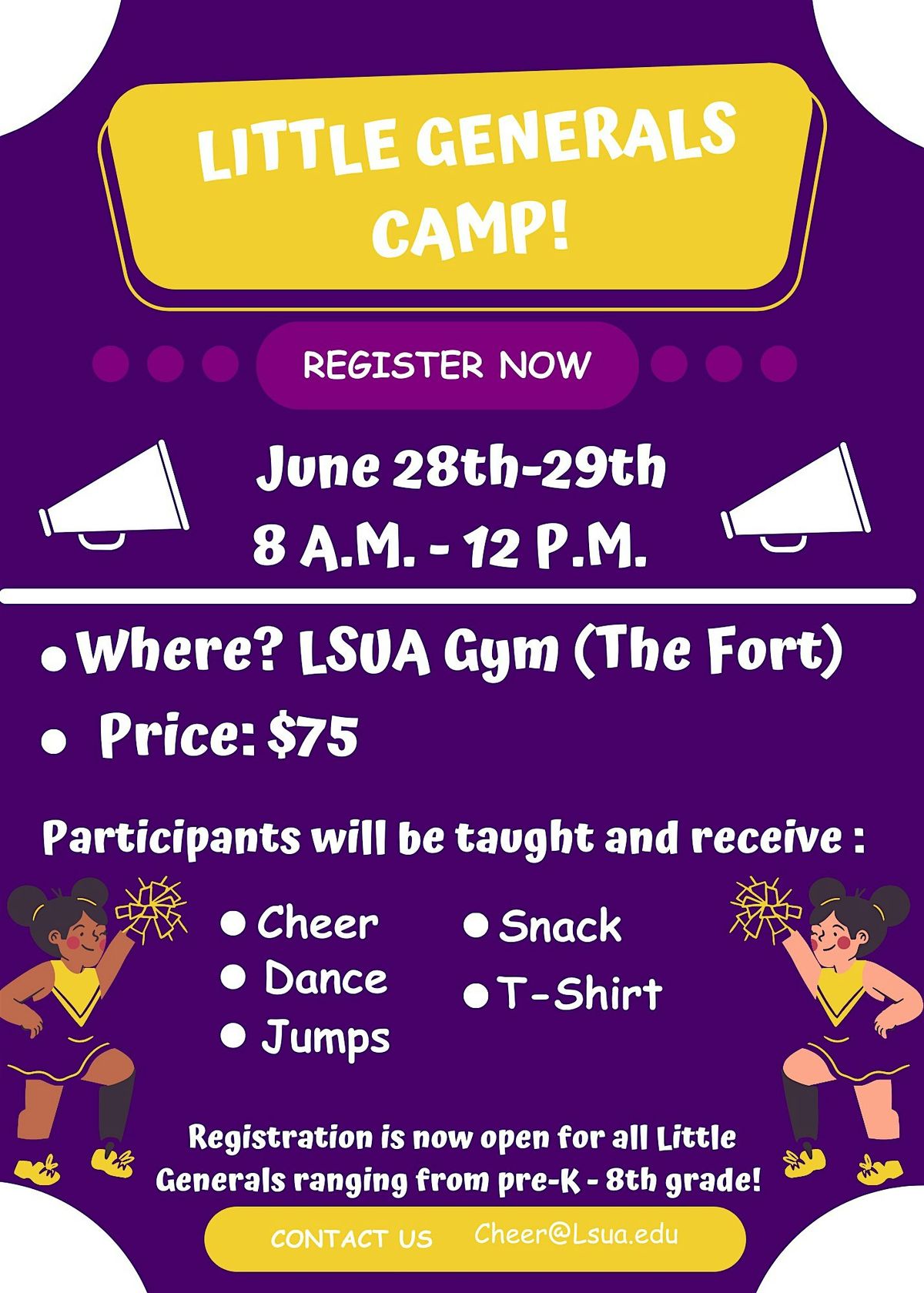 Little Generals Camp, Louisiana State University of Alexandria, 28 June