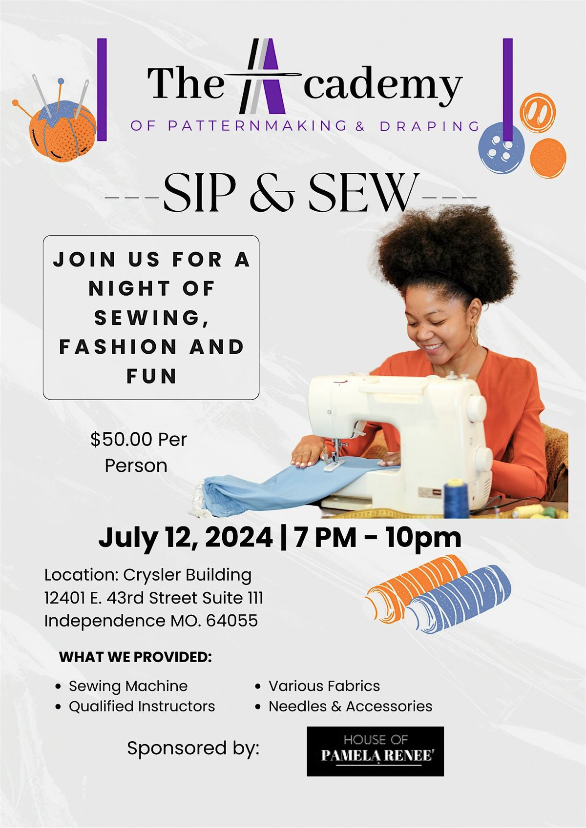 Sip and Sew with the Academy of Patternmaking and Draping, 12401 East ...