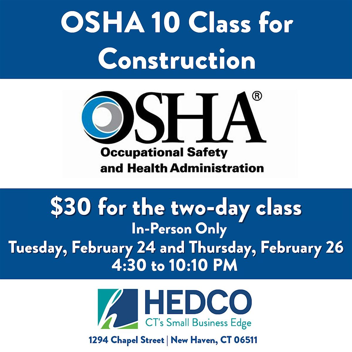 February OSHA 10-Hour Construction Training Class in New Haven