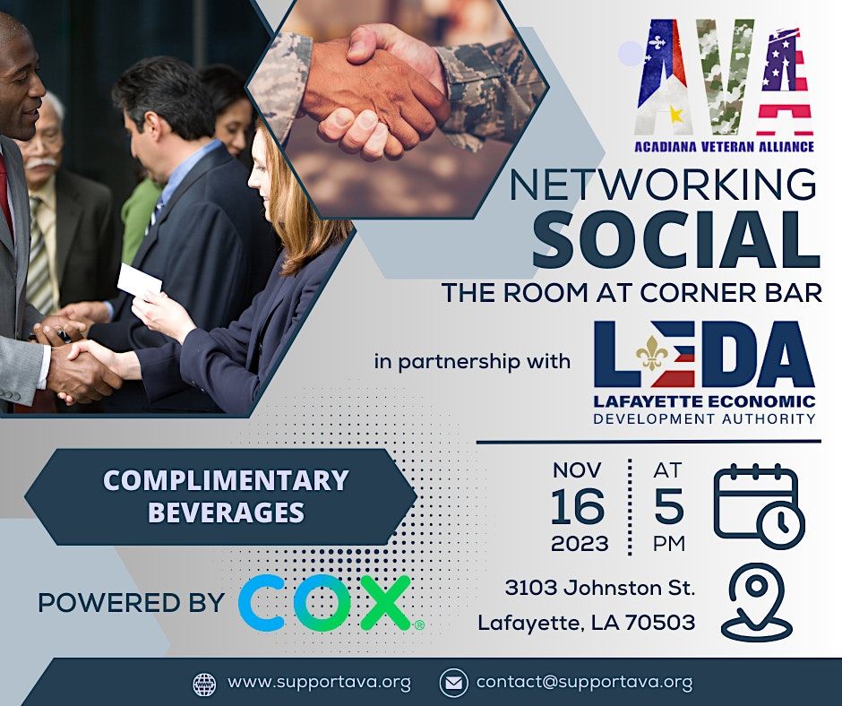 AVA Networking Social with LEDA at The Room at Corner Bar Lafayette