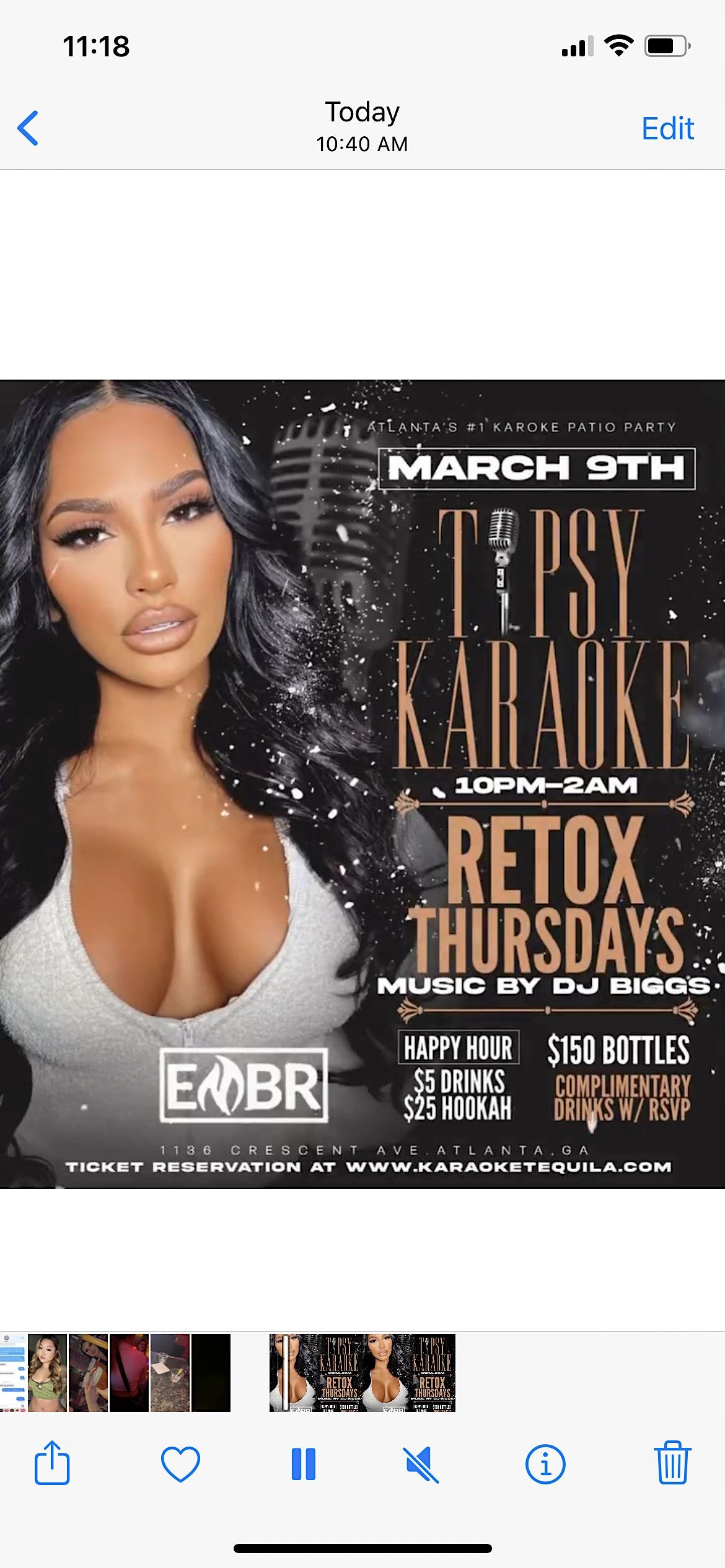 1 TIPSY KARAOKE at EMBR LOUNGE(ON PATIO)! Karaoke, Hookah, Food