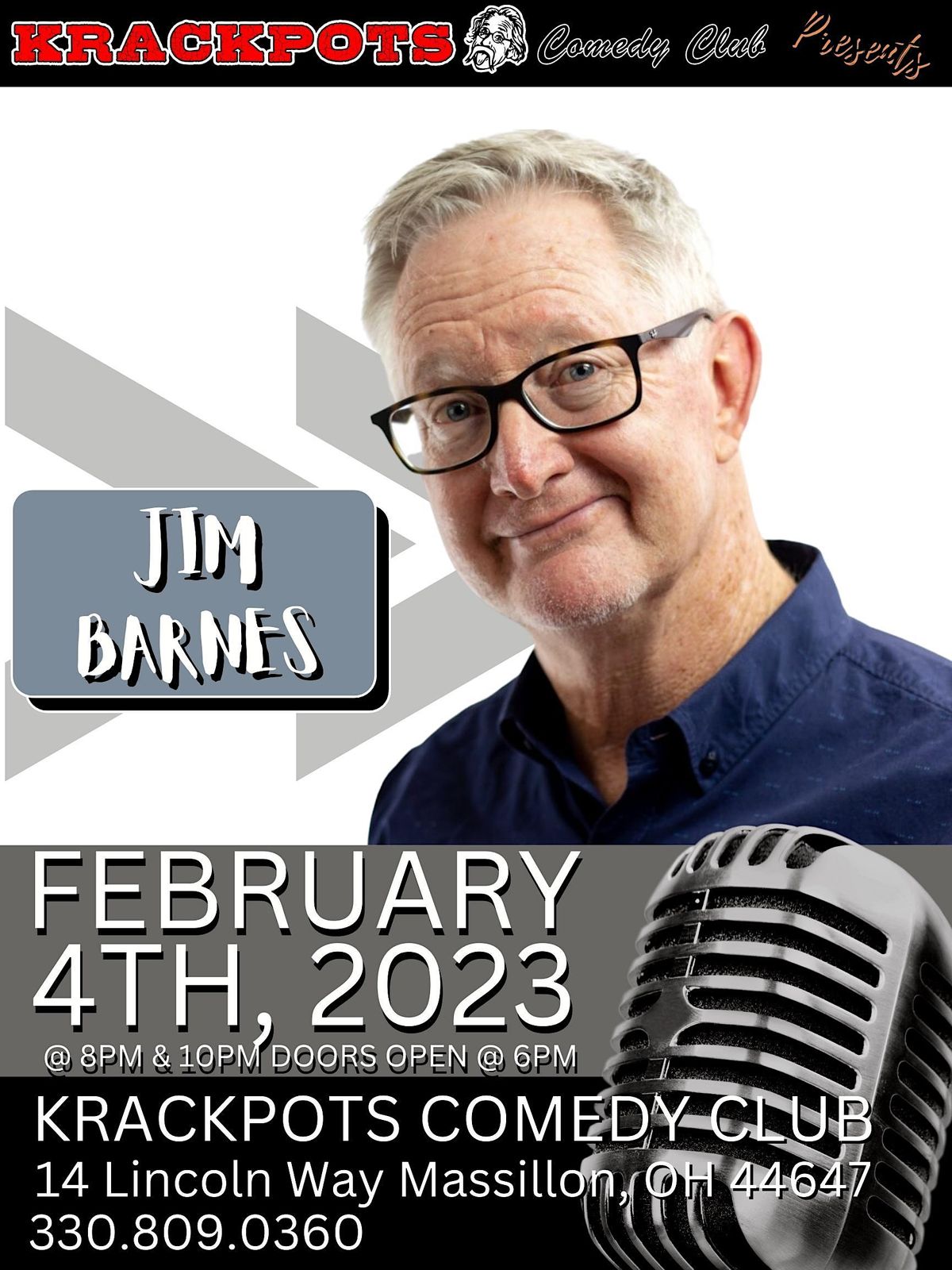 Comedian Jim Barnes at Krackpots Comedy Club, Massillon, Krackpots