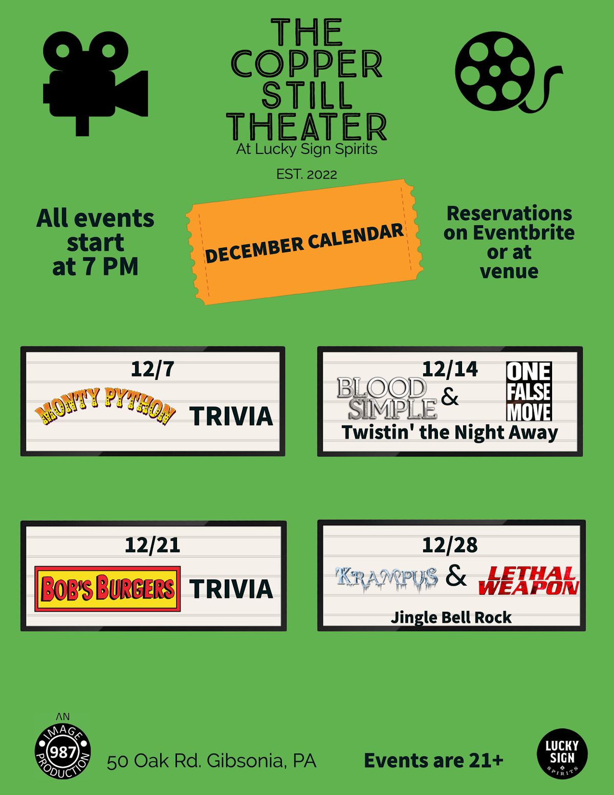 The Copper Still Theater Holiday Double Feature, 50 Oak Rd, Gibsonia