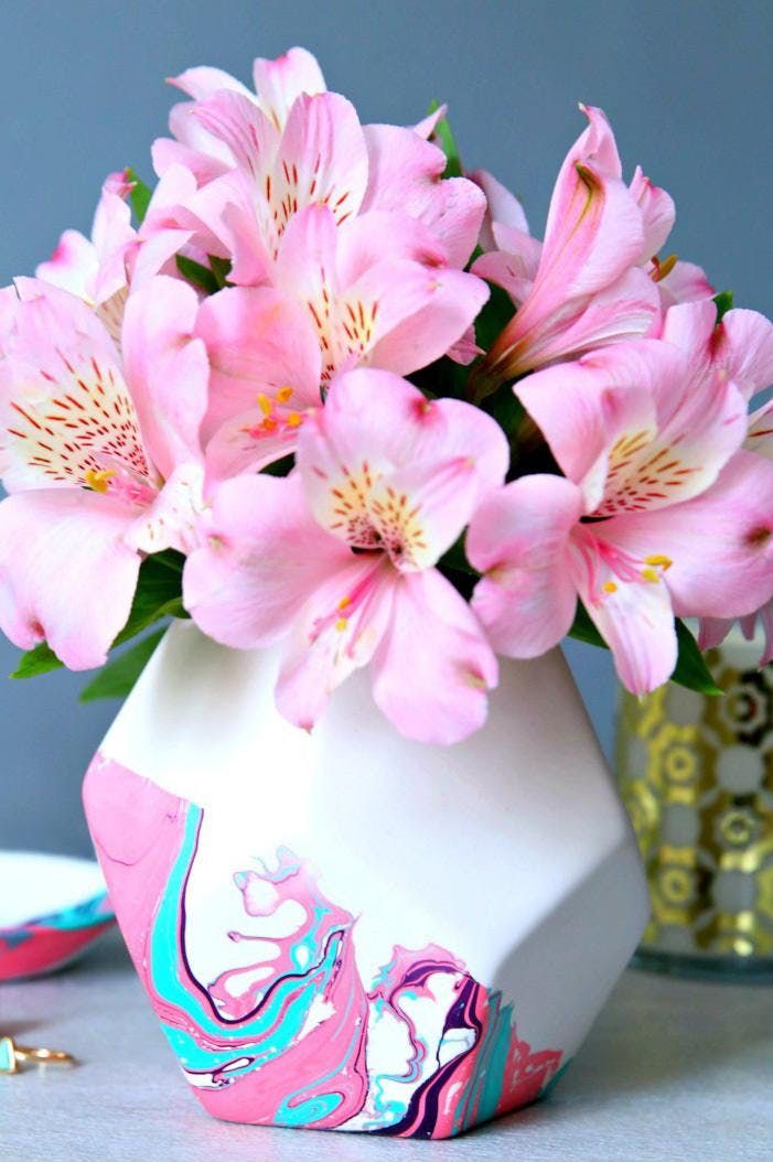 Paint Your Own Marbled Vase And Floral Arrangement At Charming
