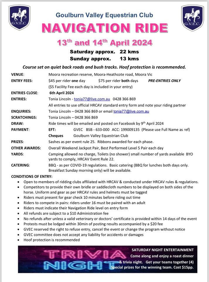 Goulburn Valley Equestrian Club Navigation Ride Weekend , Moora