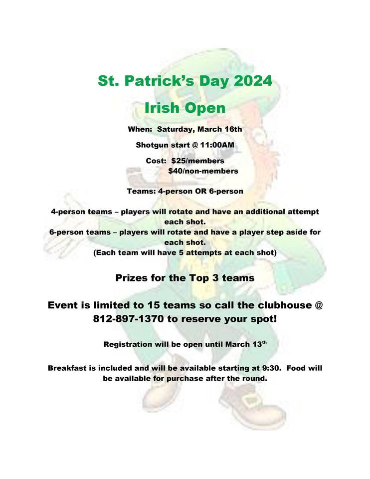 St. Patricks Day Irish Open, 5244 N State Route 61, Boonville, IN
