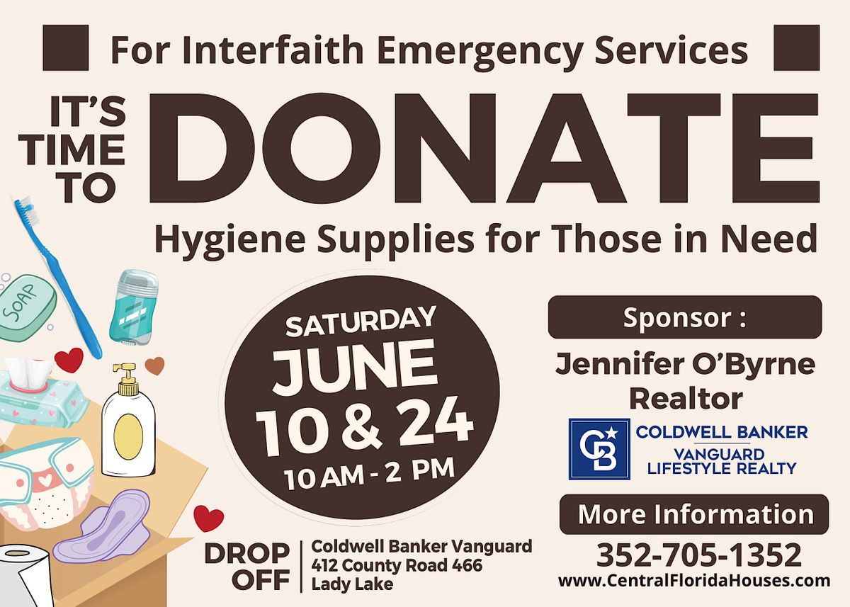 Donate Hygiene Items, 412 Co Rd 466, Lady Lake, 10 June 2023 AllEvents.in