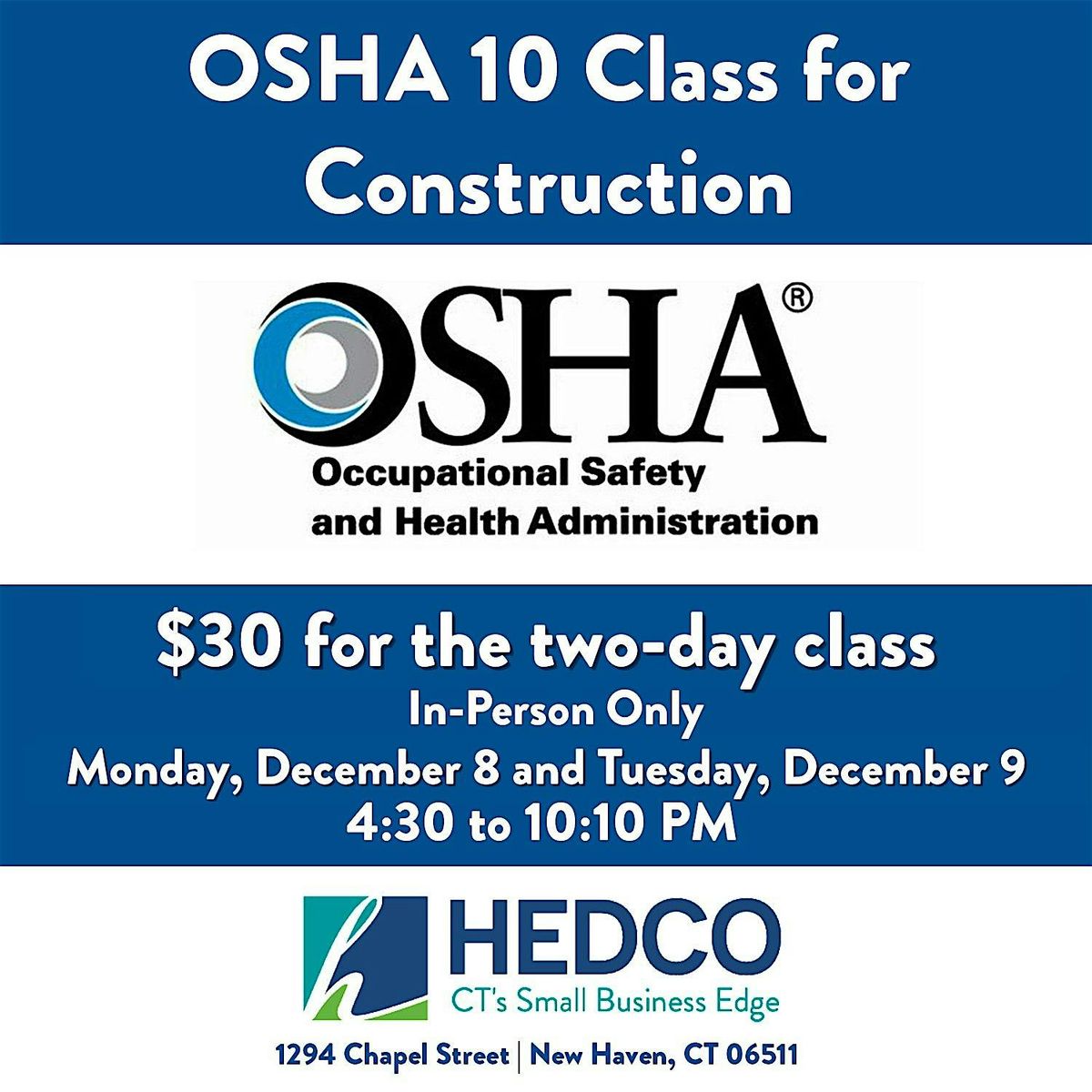 December OSHA 10-Hour Construction Training Class in New Haven | Event in New Haven | AllEvents