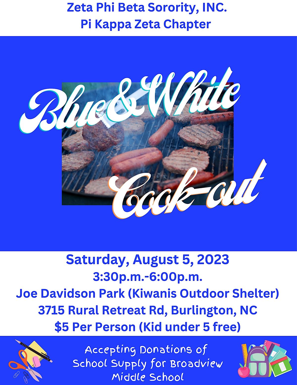 Blue & White CookOut!, Joe C. Davidson Park, 3715 Rural Retreat Road