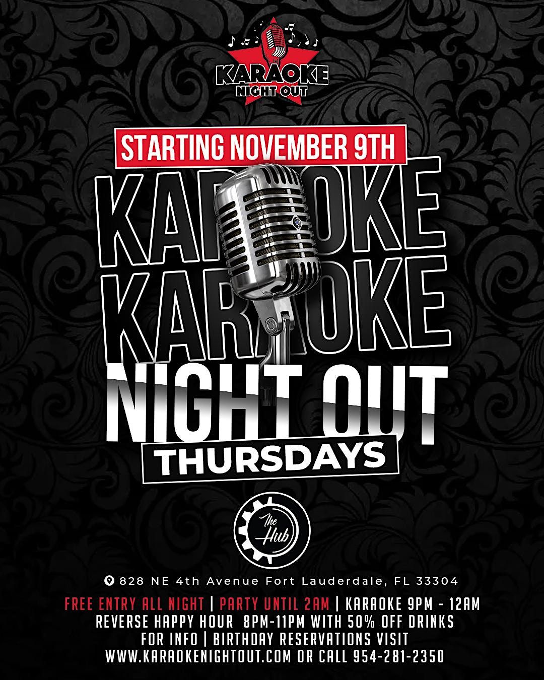 THURSDAYS! Karaoke Night Out at THE HUB Fort Lauderdale 8PM 12AM