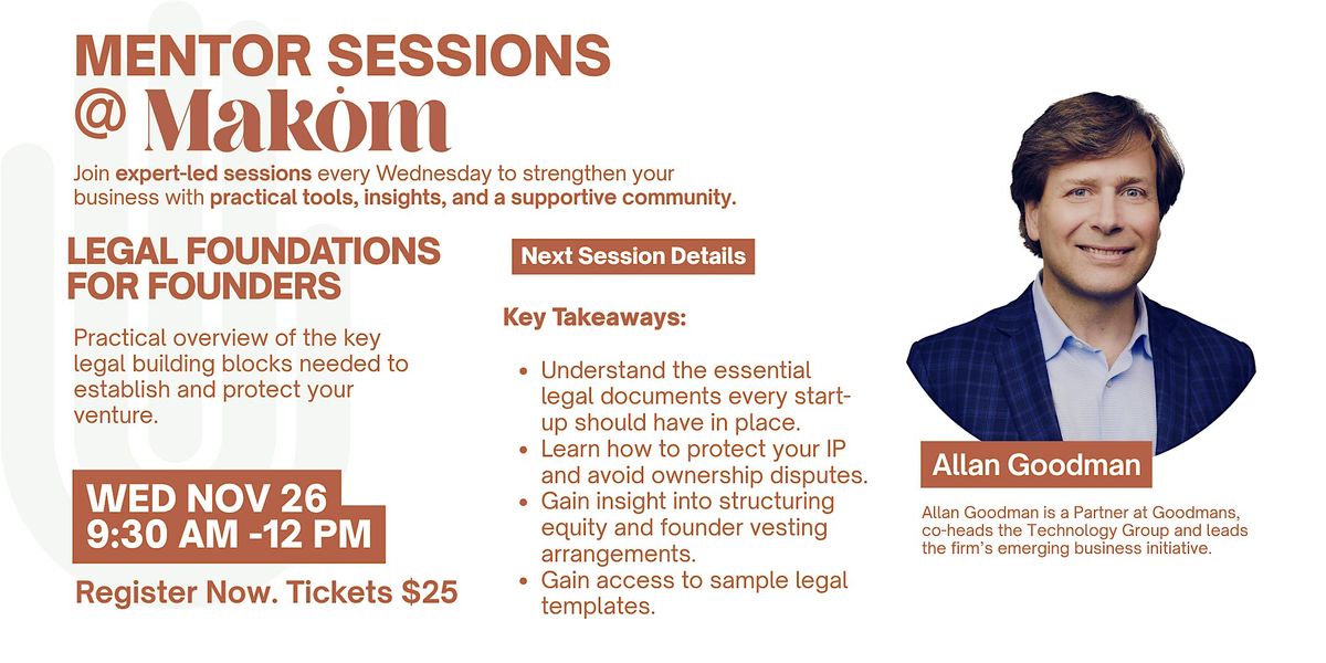 Makom Mentor Series - Legal Foundations for Founders | Event in Toronto | AllEvents