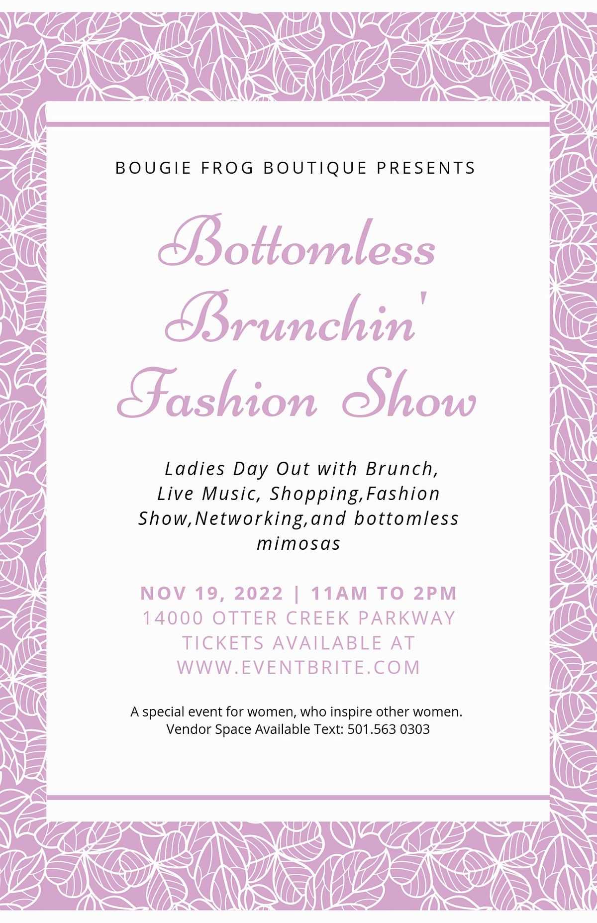 Bottomless Brunchin Fashion Show, Otter Creek Home Owners Association