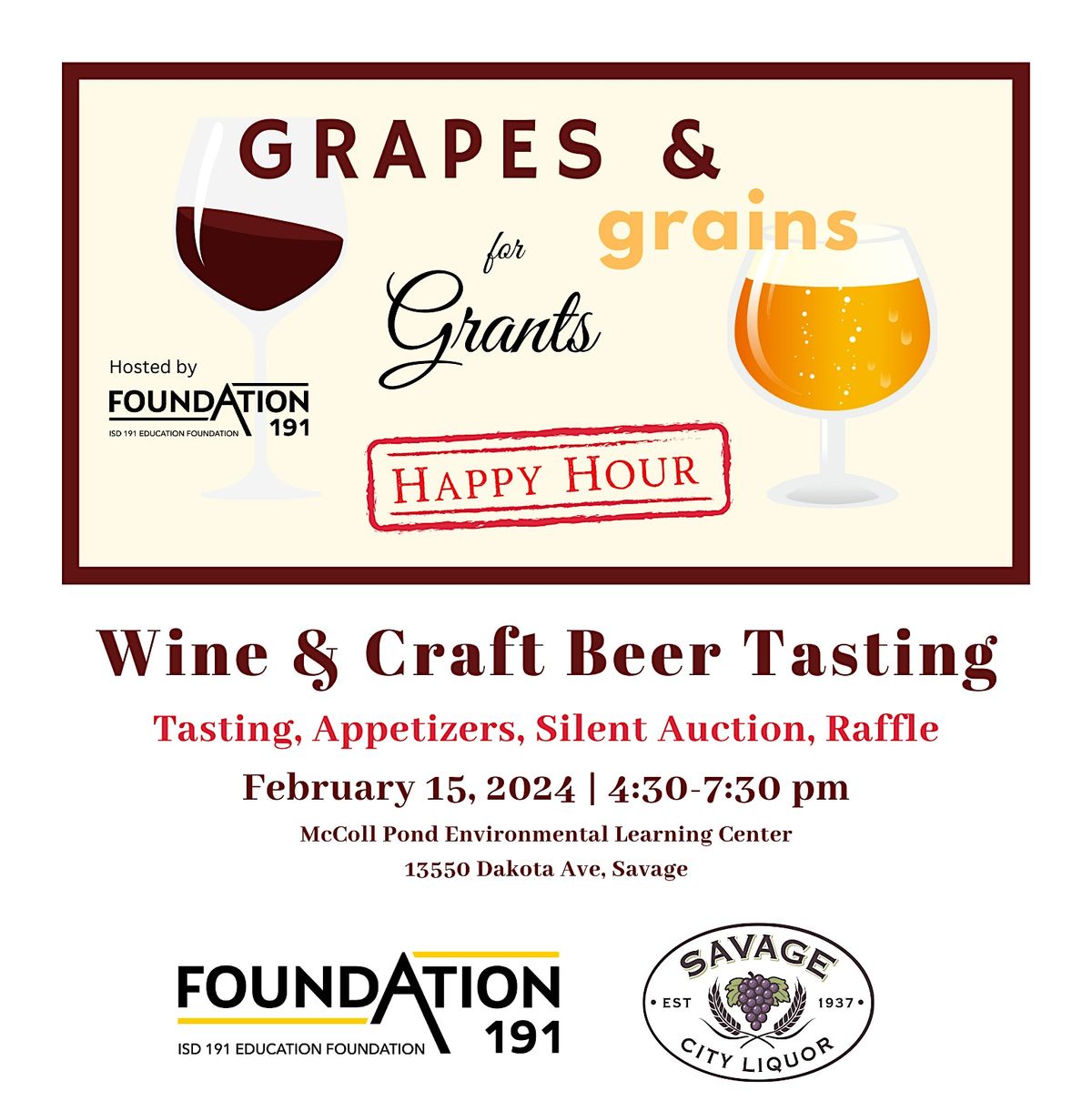 Grapes and Grains Wine & Craft Beer Tasting, McColl Pond Environmental