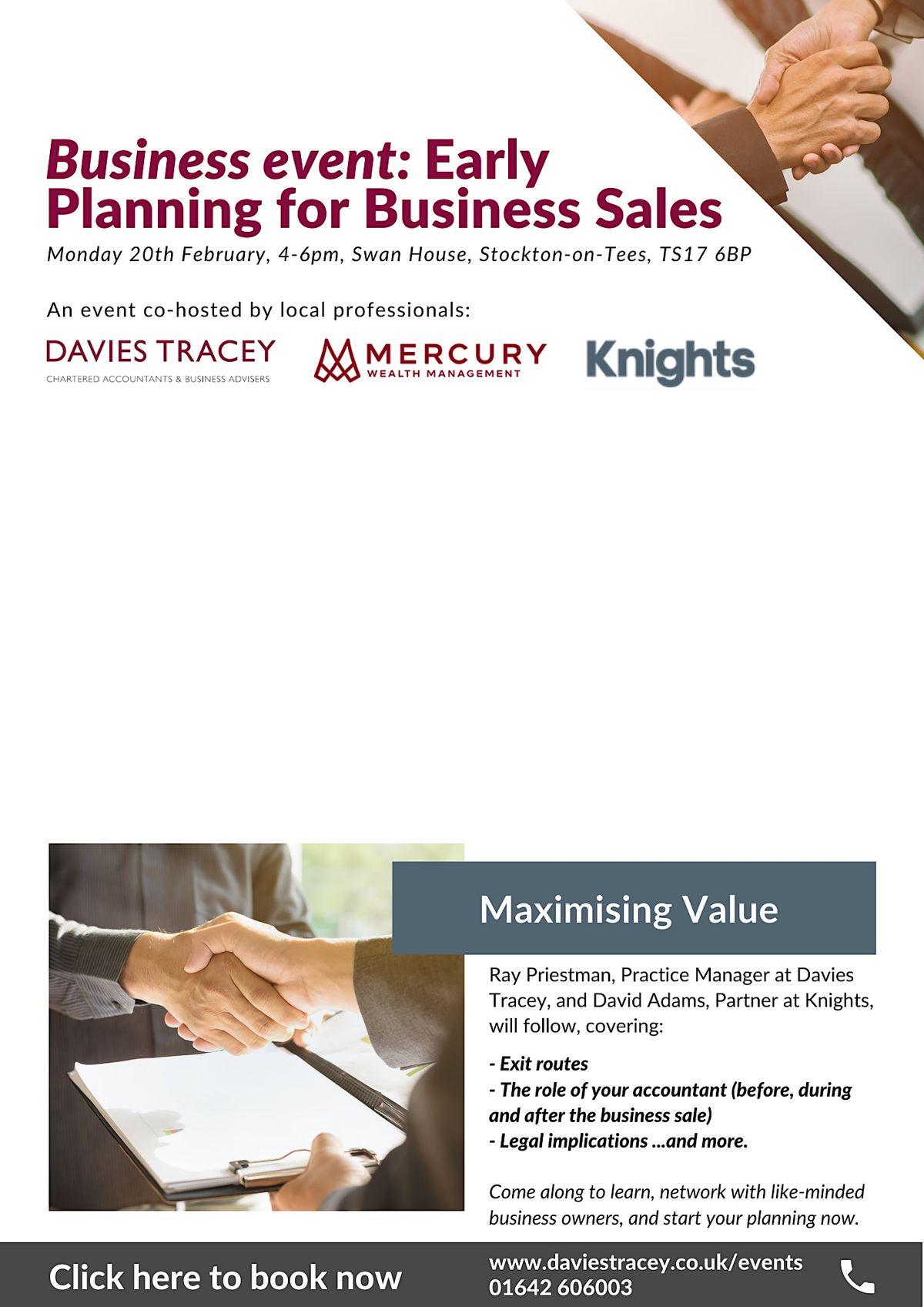 Early Planning for Business Sales, Davies Tracey, Swan House, Stockton
