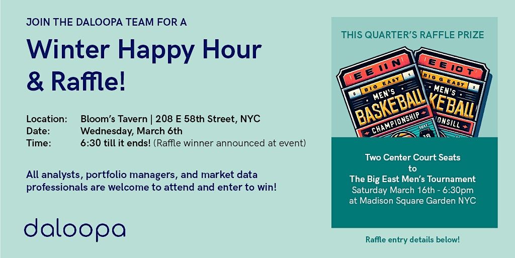 Daloopa Winter Happy Hour & Raffle!, Bloom's Tavern, East 58th Street ...