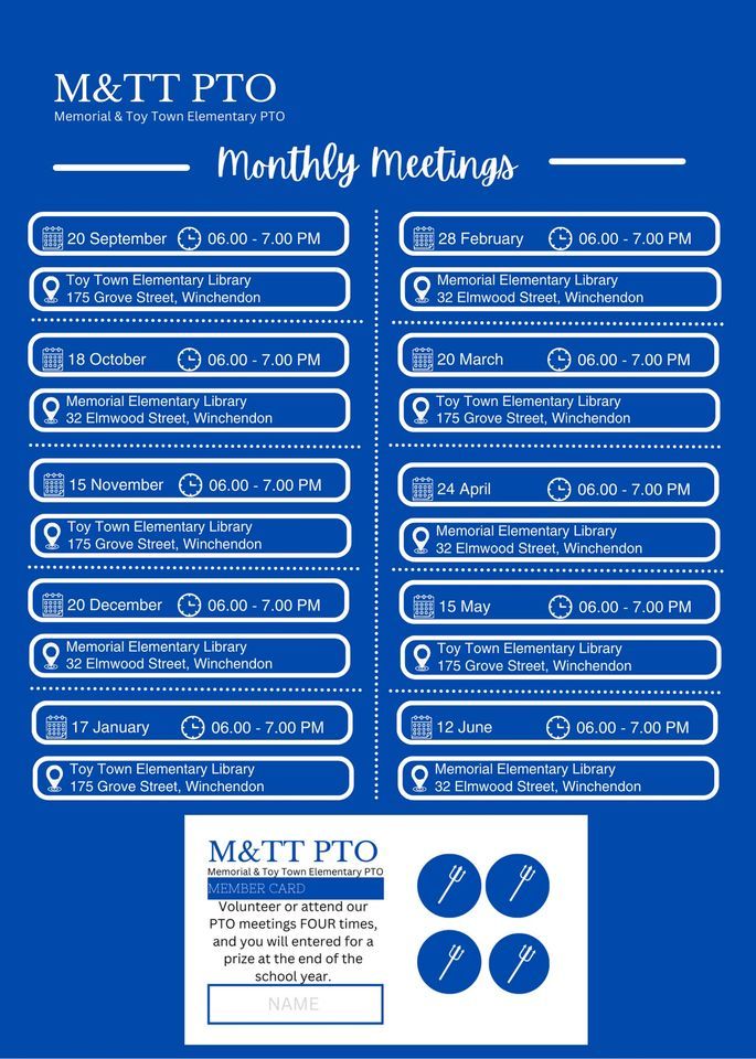 Monthly PTO Meeting , Memorial, Winchendon, June 12 2024 AllEvents.in