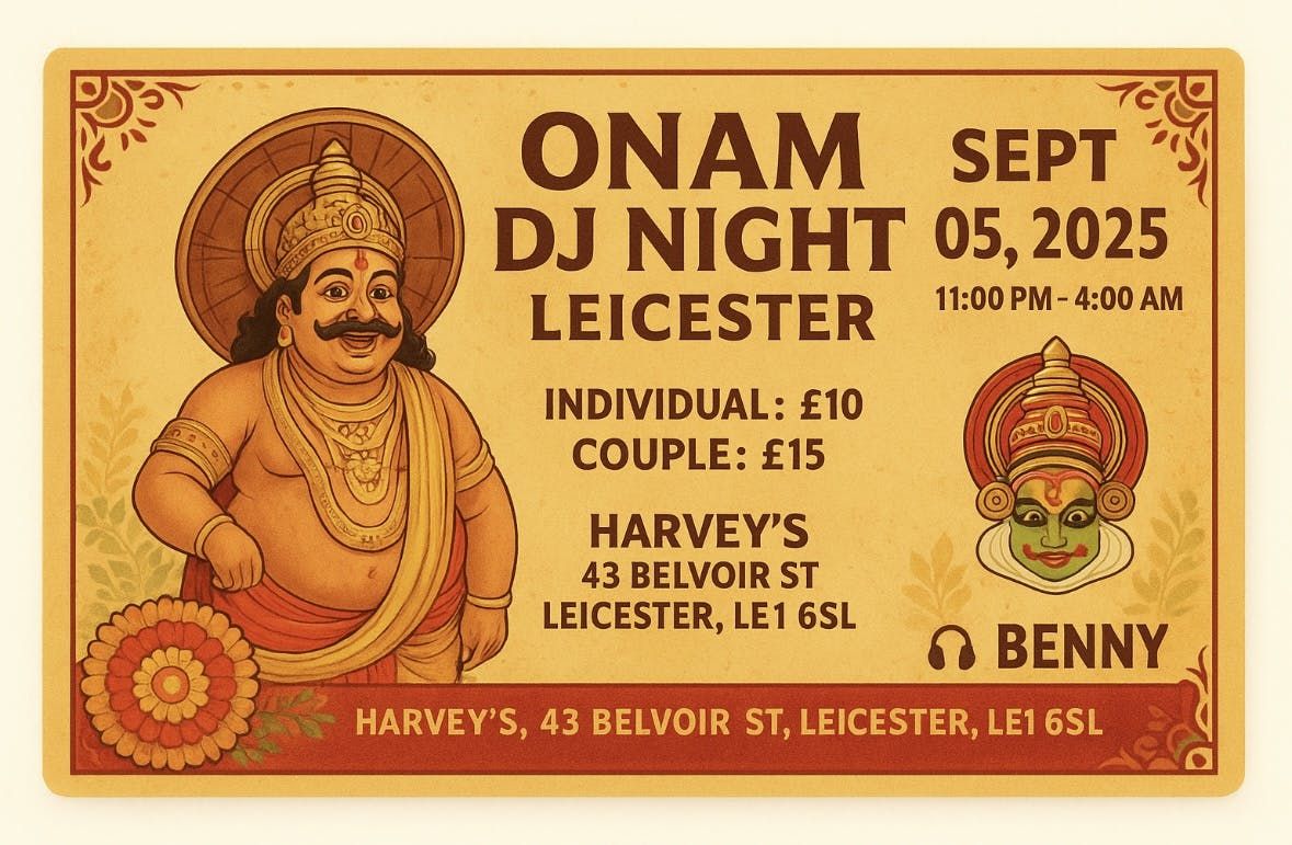 Onam Dj night, 5 September | Event in Leicester | AllEvents