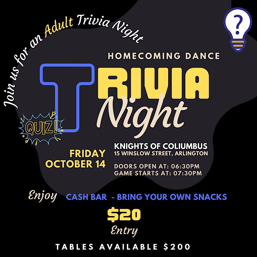 ACHS Homecoming Trivia Night Fundraiser 15 Winslow St Arlington 14 