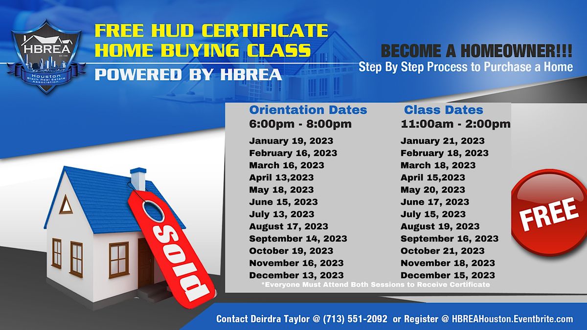 HUD Certificate Home Buying Webinar by HBREA, February 16 to February