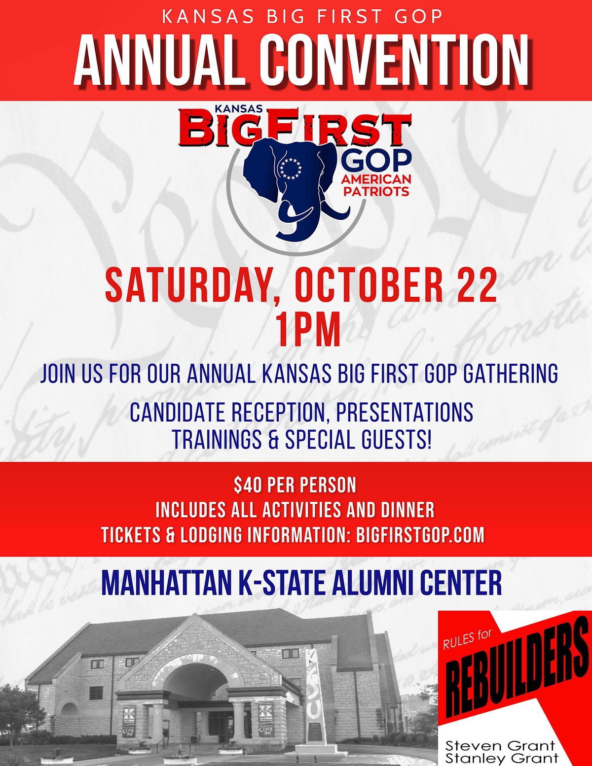Kansas Big First GOP Annual Convention, K-State Alumni Center Kansas Big First GOP Annual Convention, K-State Alumni Center