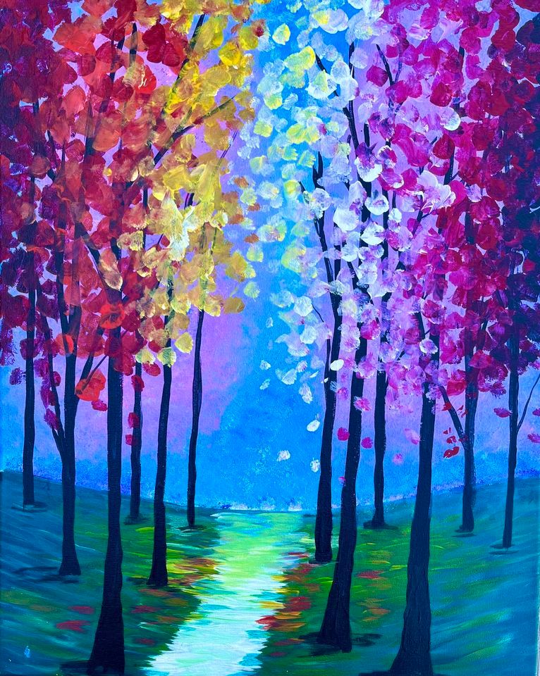 Paint and Sip Canvas Night Myriad of Folliage, Clay Cup Studios