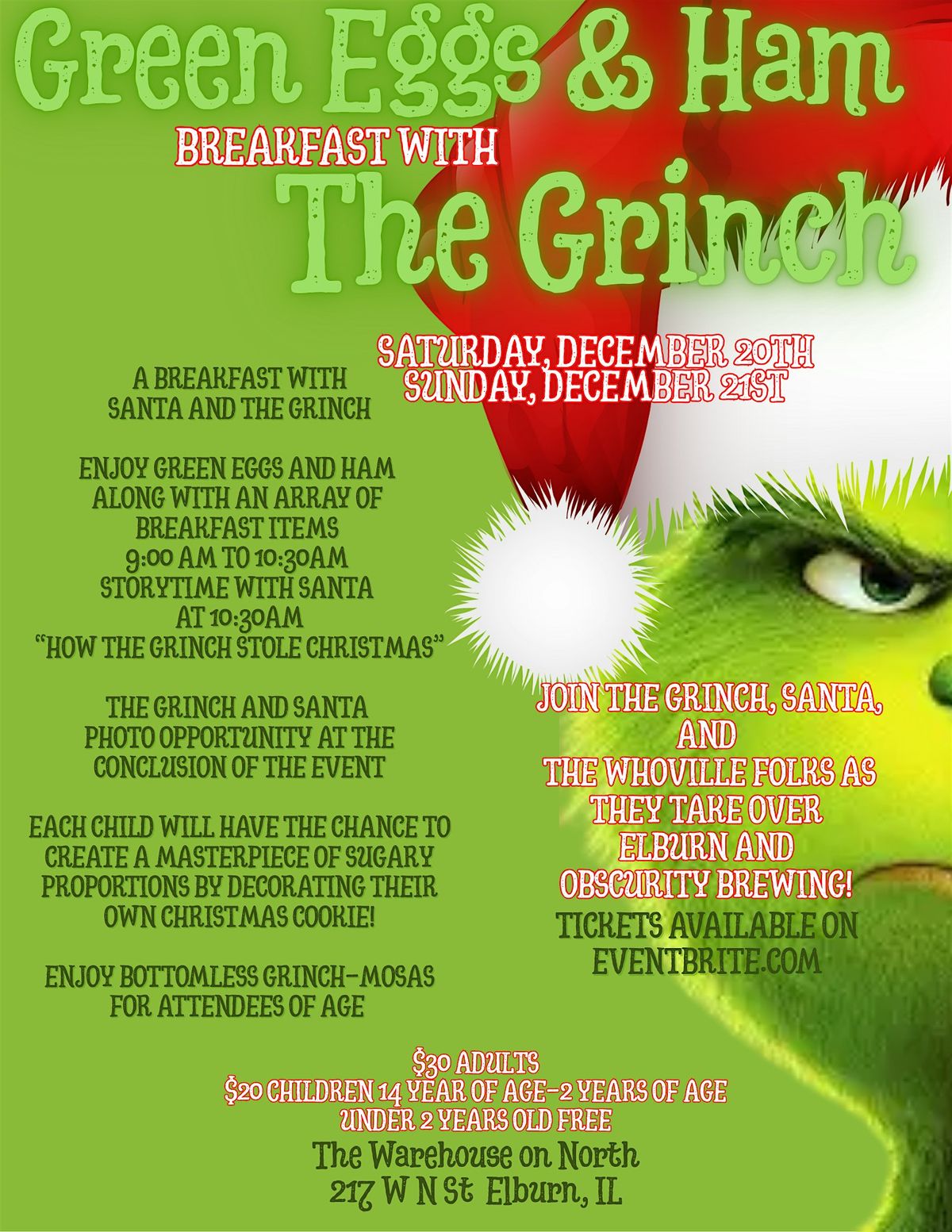 Green Eggs and Ham!  Breakfast with the Grinch, 21 December | Event in Elburn | AllEvents