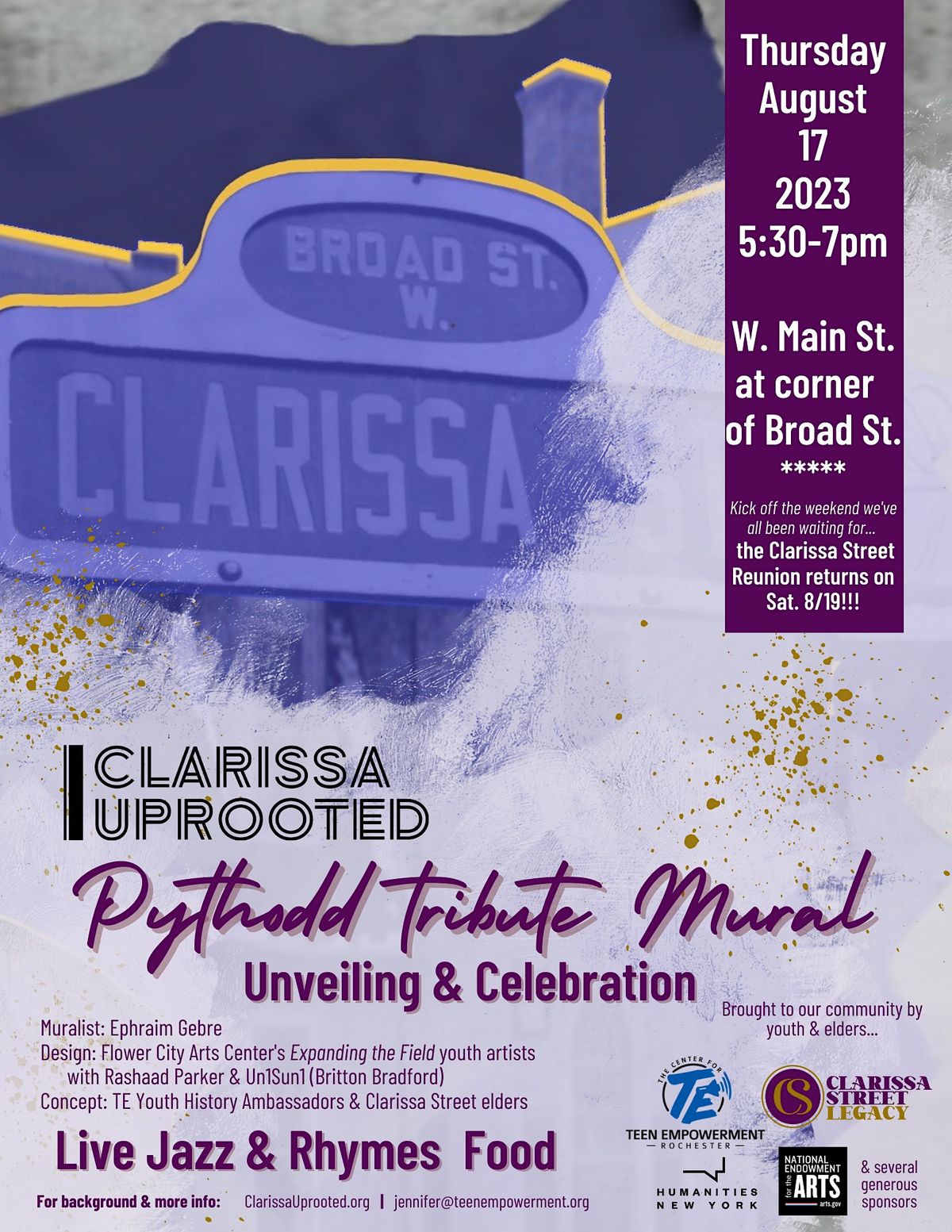Clarissa Uprooted / Pythodd Tribute Mural Unveiling, West Main Street