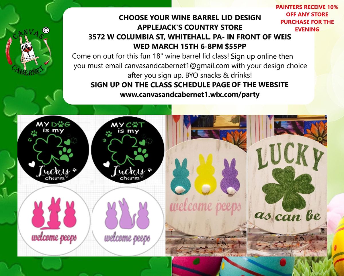 Wine Barrel Lid designs at Applejacks Country Store, Applejack’s