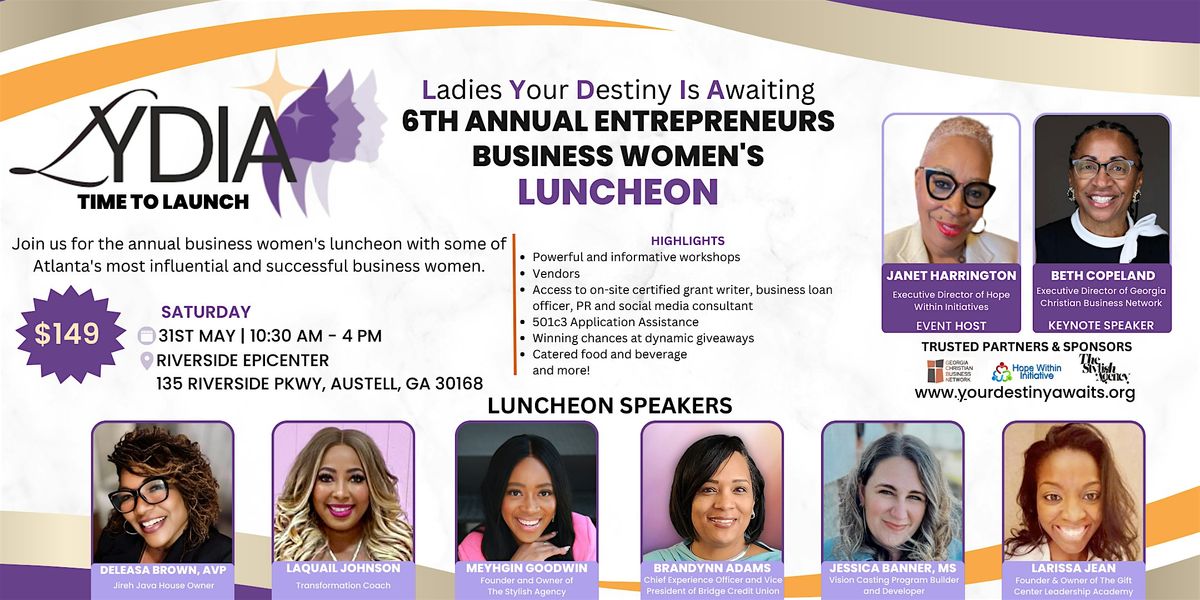 6th Annual Entrepreneurs Business Women's Luncheon | LYDIA, 31 May | Event in Austell | AllEvents