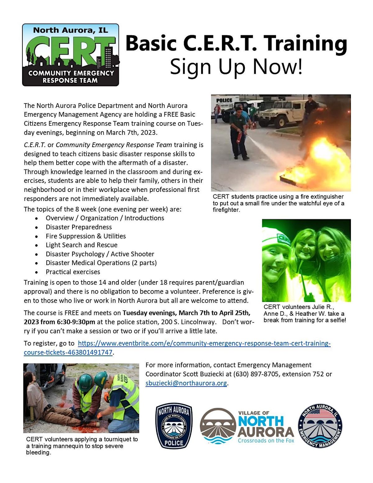 Community Emergency Response Team (CERT) training course, North Aurora ...