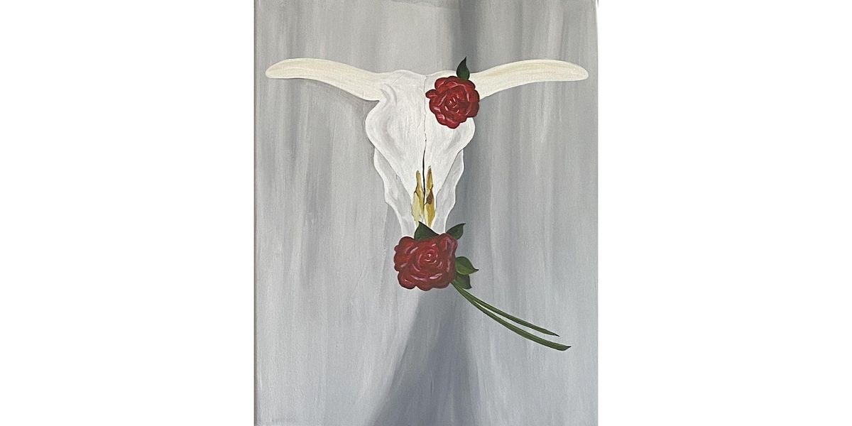 Paint and sip this Masterful O’Keefe’s “Cow Skull” painting at The