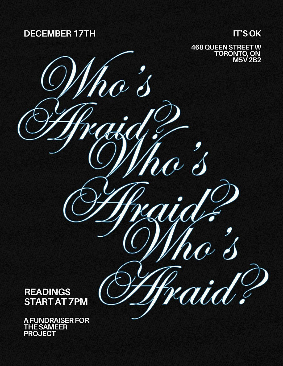 Who's Afraid?, 17 December | Event in Toronto | AllEvents