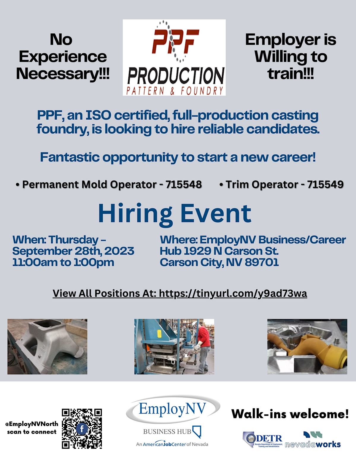 Production Pattern & Foundry Hiring Event, EmployNV Business/Career Hub