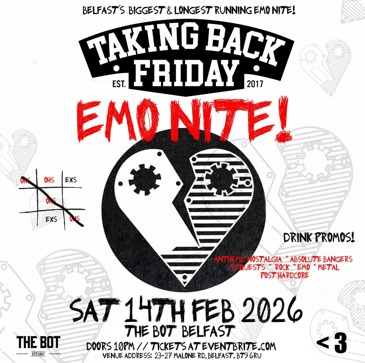 Emo Nite! Ex's & Oh's! Valentines Special at The Bot Belfast 14/2/26, 14 February | Event in Belfast | AllEvents